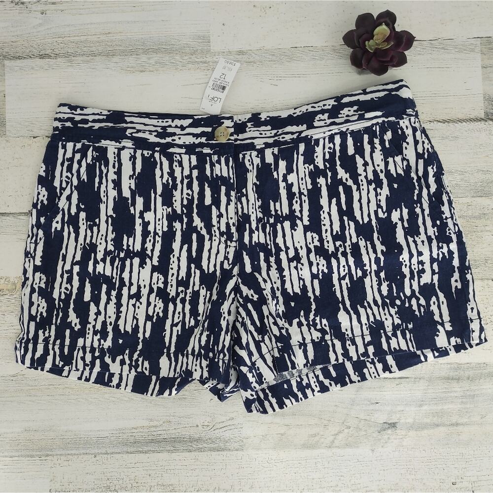Loft NEW Navy/White Linen Lightweight Shorts Size 12